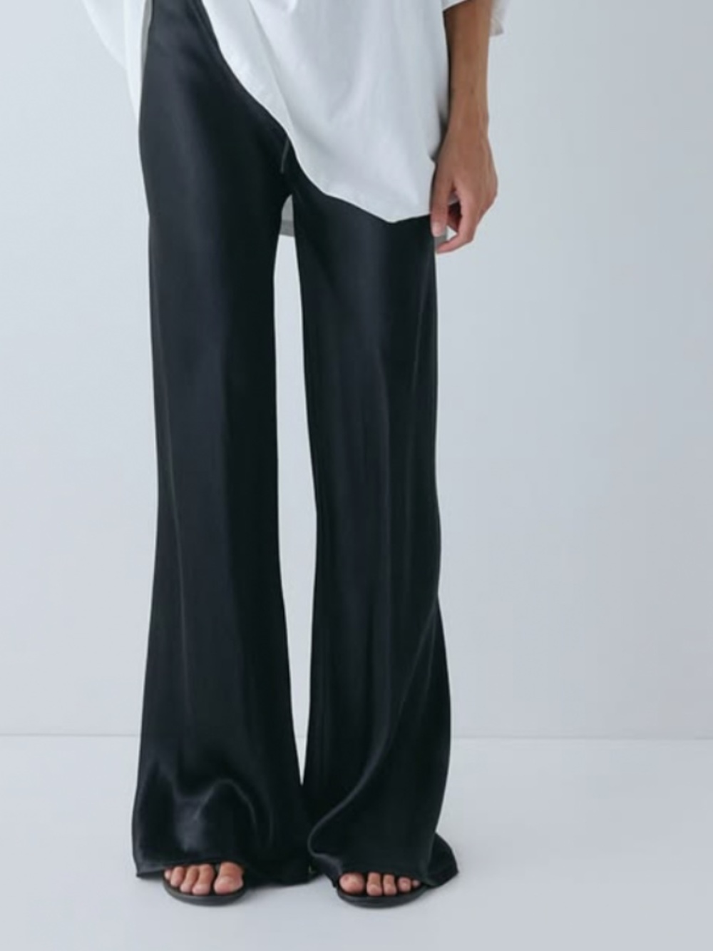 Victoria's Secret Black Satin Wide-Leg Pants with Side Stripe & Pockets